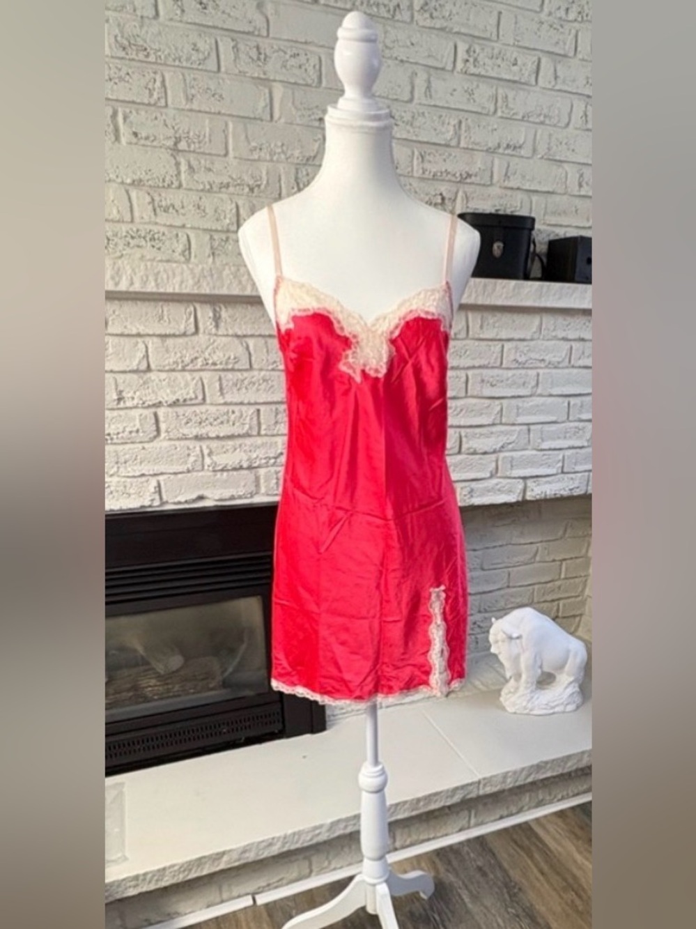 Vintage Victorias Secret Satin Lace Slit Nightgown Dress S